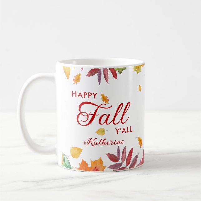 Happy Fall Y'all Herbst Leaves Kaffeetasse (Links)