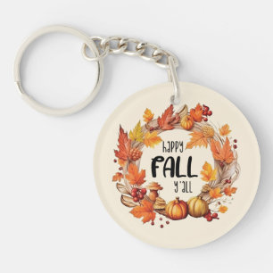 Happy Fall Y'all - Kürbis und Herbst verlassen Kra Schlüsselanhänger