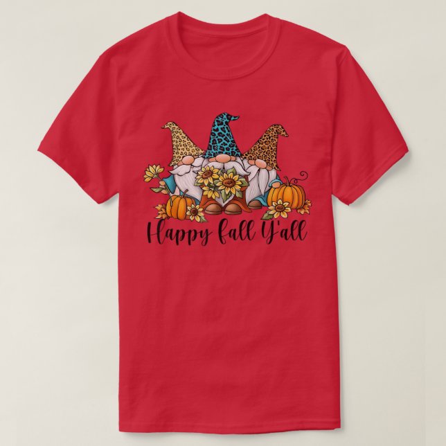 Happy Fall Yall Leopard Gnome Pumpkin Herbst T-Shirt (Design vorne)