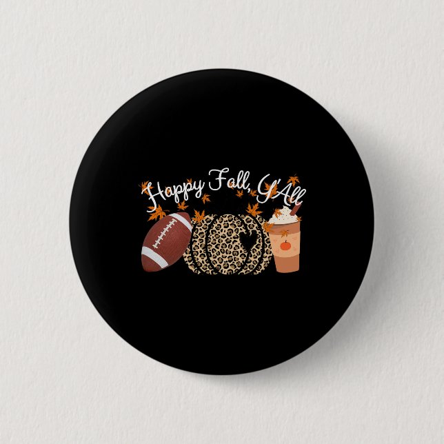 Happy Fall Y'all Leopard Print Pumpkins Footbyll A Button (Vorderseite)