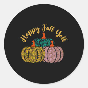 Happy Fall Y'all Leopard Pumpkin für Herbst Lover Runder Aufkleber