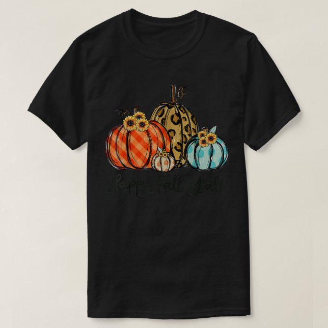 Happy Fall Yall Leopard Pumpkins Kariert Pumpkin A T-Shirt (Design vorne)