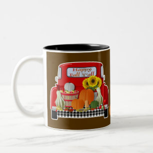 Happy Fall Y'all Little Red Truck Zweifarbige Tasse