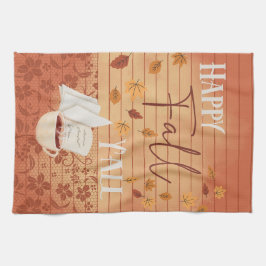 Happy Fall Y'all mit Kaffee und Herbst Blätter Geschirrtuch