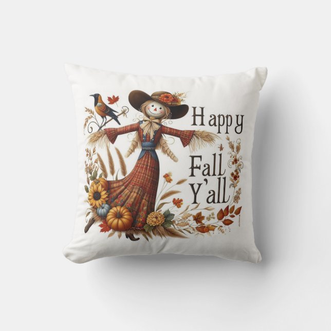 Happy Fall Ya'll Niedliche Skepsis und Herbstblätt Kissen (Vorderseite)