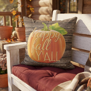 Happy Fall Y'all Orange Pumpkin on Planks Muster Kissen