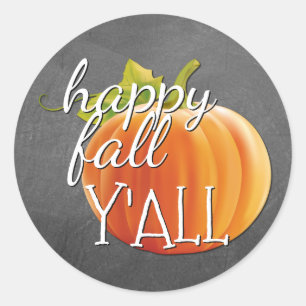 Happy Fall Yall Pumpkin auf Blackboard Runder Aufkleber