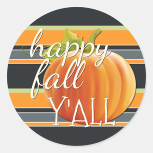Happy Fall Yall Pumpkin auf lebendigen Streifen Mu Runder Aufkleber