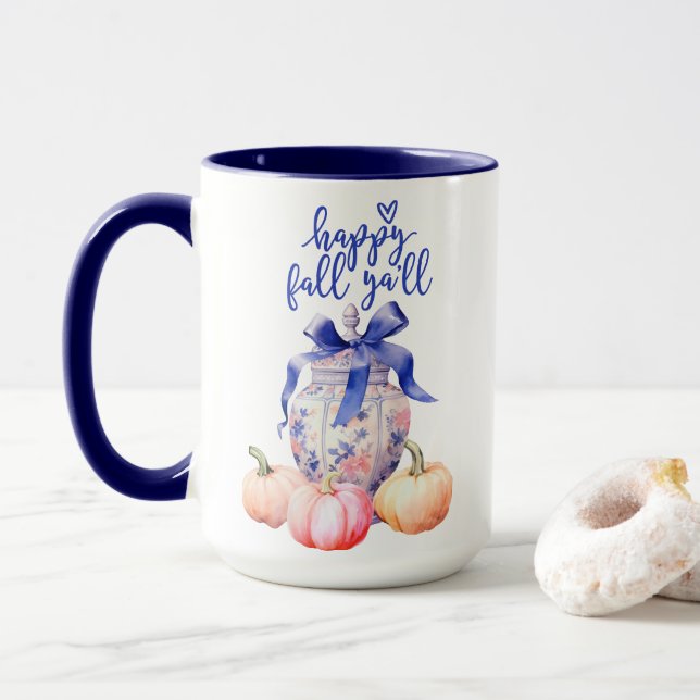 Happy Fall Y'all Pumpkin | Chinoiserie Ginger Jar Tasse (Mit Donut)