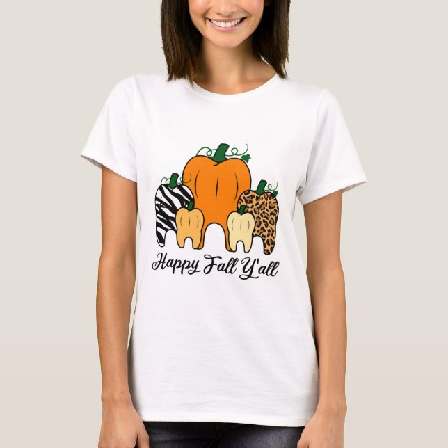Happy Fall Y'all Pumpkin Tooth Leopard Zebra Hallo T-Shirt (Vorderseite)