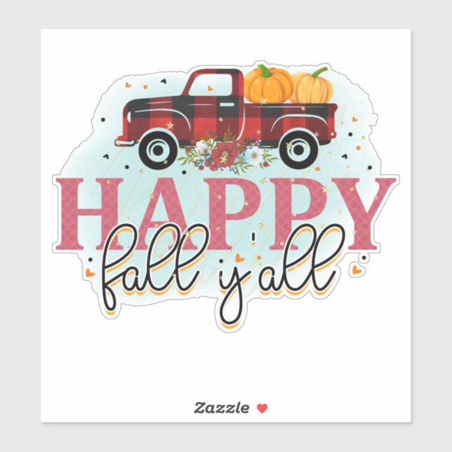 Happy Fall Yall Red Plaid Truck Aufkleber (Blatt)