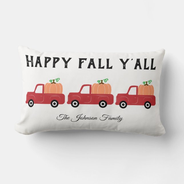 Happy Fall Y'all Red Truck Pumpkin Lumbar Pillow Lendenkissen (Vorderseite)