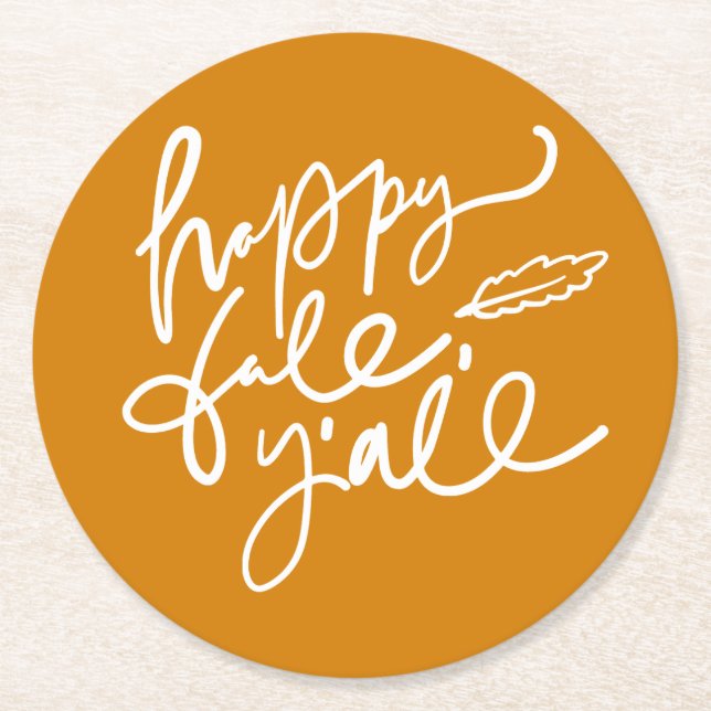 Happy Fall Y'all Runder Pappuntersetzer (Vorderseite)