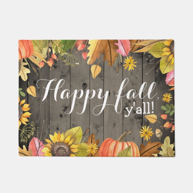 Happy Fall Y'all Rustic Country Herbst Fußmatte (Vorderseite)