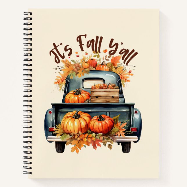 Happy Fall Y'all – Rustic Truck with Pumpkins Notizbuch (Vorderseite)