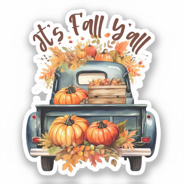 Happy Fall Y'all - Rustikaler LKW mit Pumpkins Aufkleber (Vorderseite)