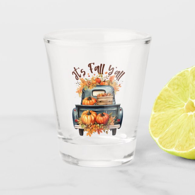 Happy Fall Y'all - Rustikaler LKW mit Pumpkins Schnapsglas (Vorderseite)