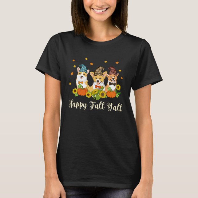 Happy Fall Yall Shirt Corgi Leopard Pumpkin Hallow (Vorderseite)