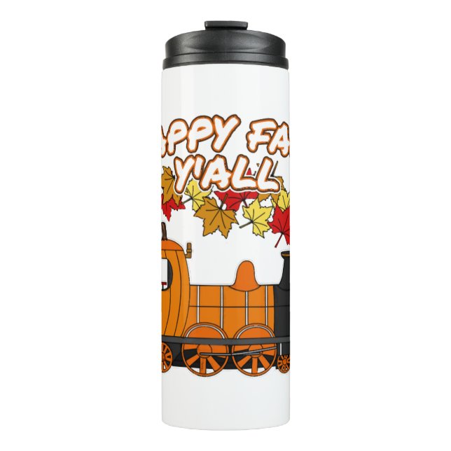 Happy Fall Y'All Steam Train Pumpkin Bahn Thermosbecher (Vorderseite)