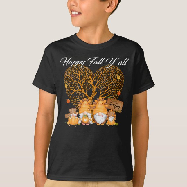 Happy Fall Y'all T - Shirt Gnome Leopard Pumpkin (Vorderseite)