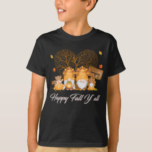 Happy Fall Y'all T - Shirt Gnome Leopard Pumpkin