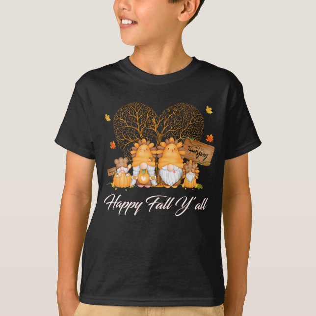 Happy Fall Y'all T - Shirt Gnome Leopard Pumpkin (Vorderseite)