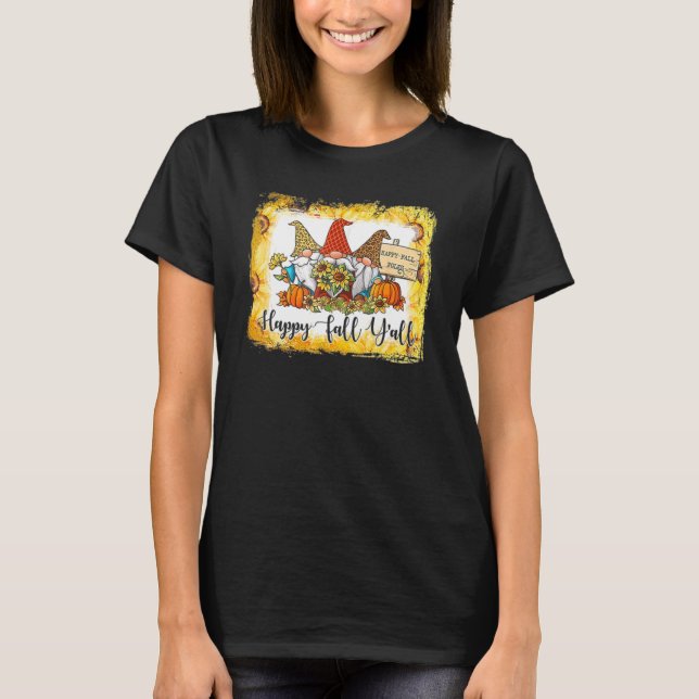 Happy Fall Y'all Three Gnome Leopard Kariert Pumpk T-Shirt (Vorderseite)