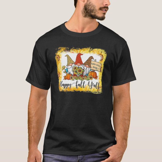 Happy Fall Y'all Three Gnome Leopard Kariert Pumpk T-Shirt (Vorderseite)