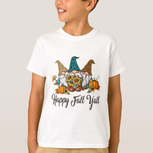 Happy Fall Yall Three Gnomen Leopard Sunflower Gif T-Shirt