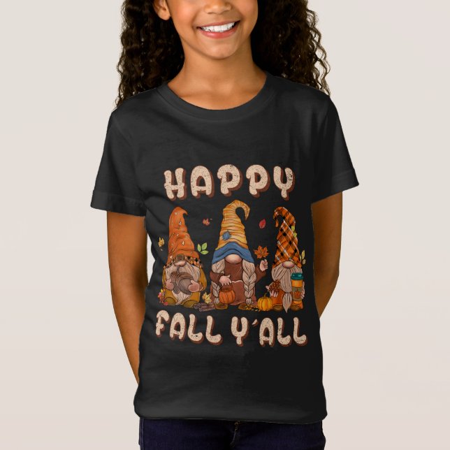 Happy Fall Yall Three Gnomes Leopard Sonnenblume T-Shirt (Vorderseite)