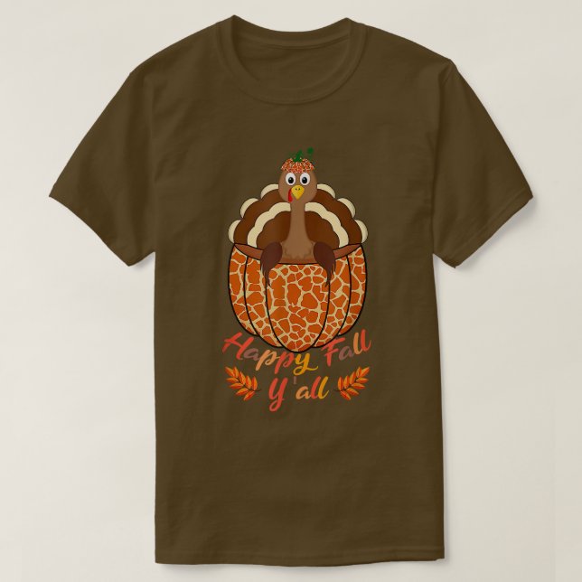 Happy Fall Y'all Türkei Pumpkin Giraffe Print als T-Shirt (Design vorne)