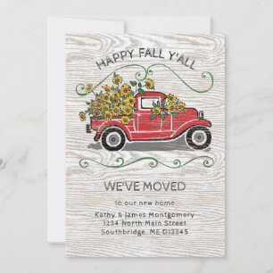 Happy Fall Y'All Vintag Red Truck Floral Moving Ankündigung