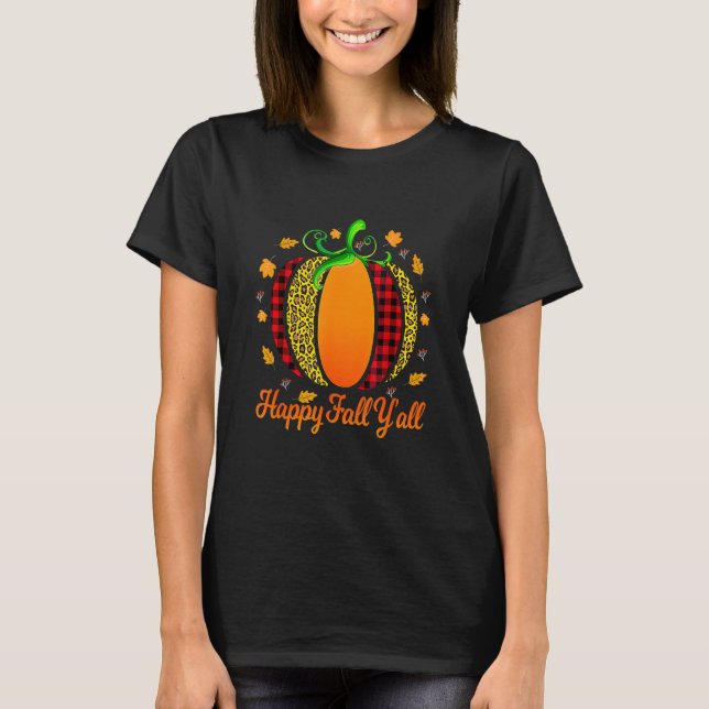 Happy Fall Y'all Women Men Pumpkin Leopard Niedlic T-Shirt (Vorderseite)
