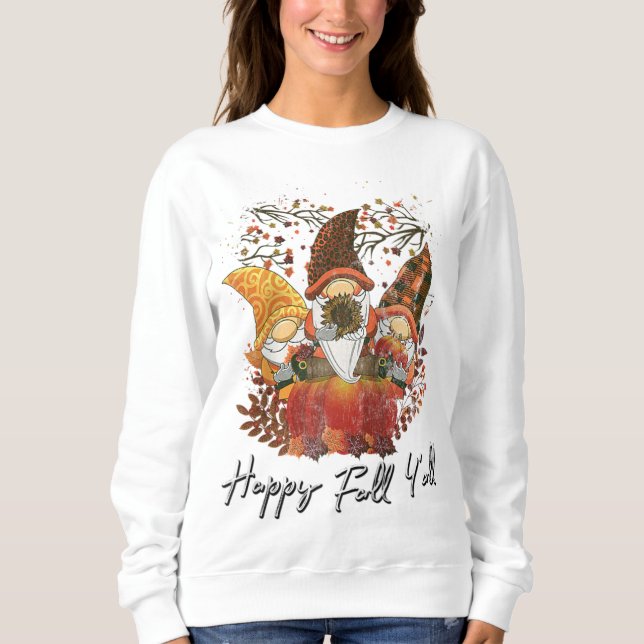 Happy Fall Y'all Women's Garden Gnome Leopard Pump Sweatshirt (Vorderseite)