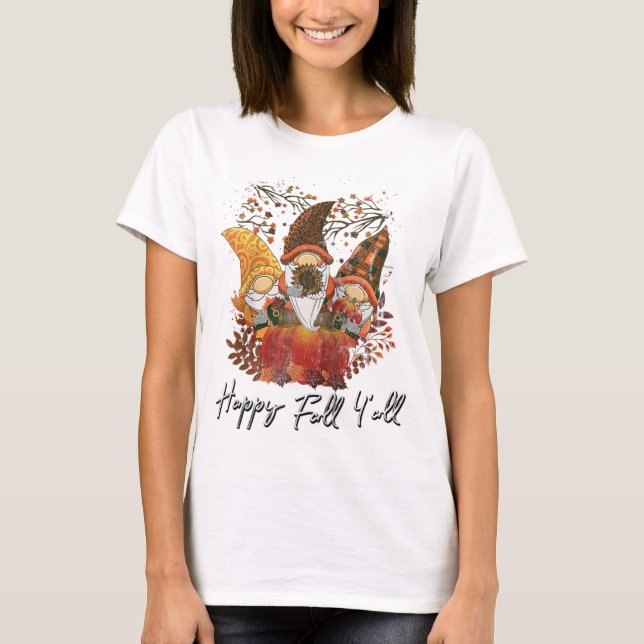 Happy Fall Y'all Women's Garden Gnome Leopard Pump T-Shirt (Vorderseite)