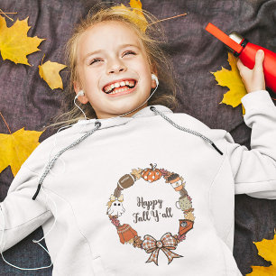 Happy Fall Y'all Wreath Kid Hoodie