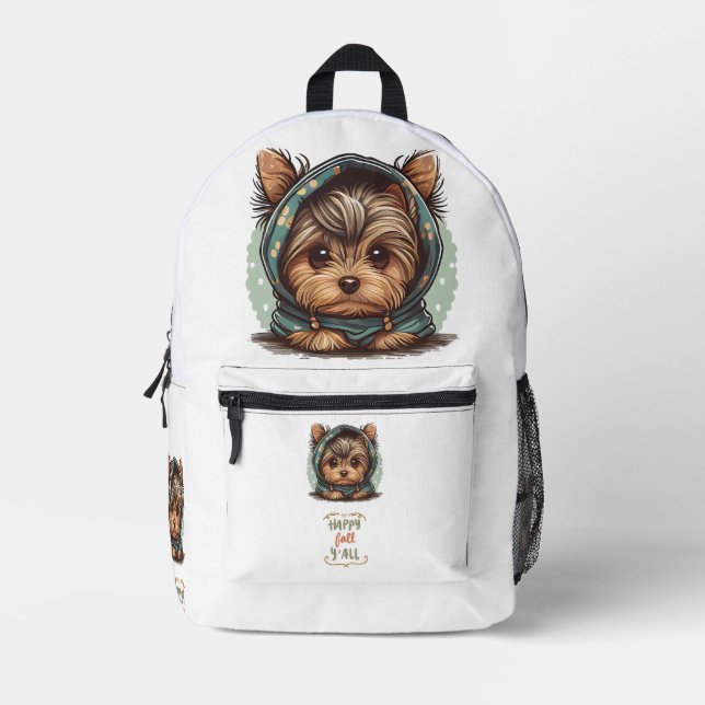 Happy Fall Y'all Yorkshire Terrier Autumn Hoodie Bedruckter Rucksack (Vorderseite)