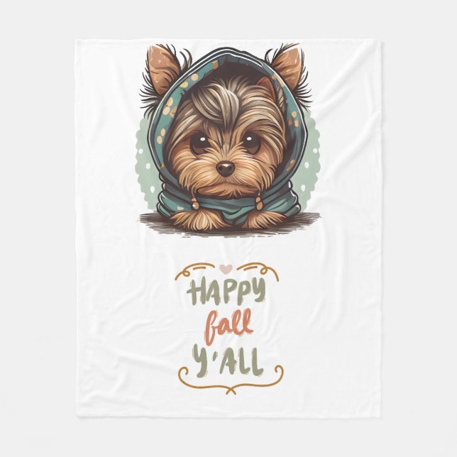 Happy Fall Y'all Yorkshire Terrier Autumn Hoodie Fleecedecke (Vorderseite)