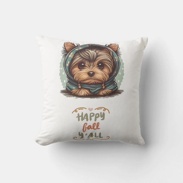 Happy Fall Y'all Yorkshire Terrier Autumn Hoodie Kissen (Vorderseite)