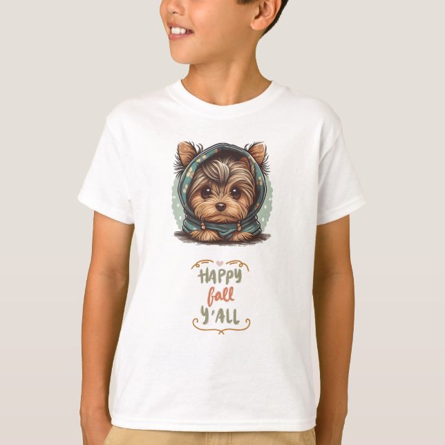 Happy Fall Y'all Yorkshire Terrier Autumn Hoodie T-Shirt (Vorderseite)