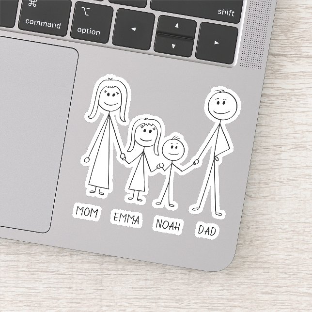 Happy Family Cartoon Stickman HandIllustration Aufkleber (Detail)