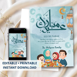 Happy Family Dinner Celebration Eid Card Feiertagskarte