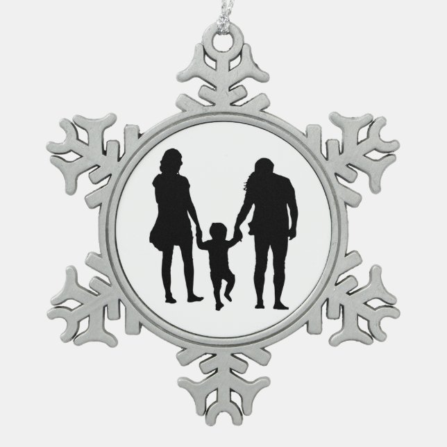 HAPPY FAMILY SCHNEEFLOCKEN Zinn-Ornament (Vorderseite)