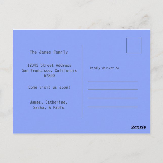 Happy Family Soft Blue New Zuhause Moving Postcard Postkarte (Rückseite)