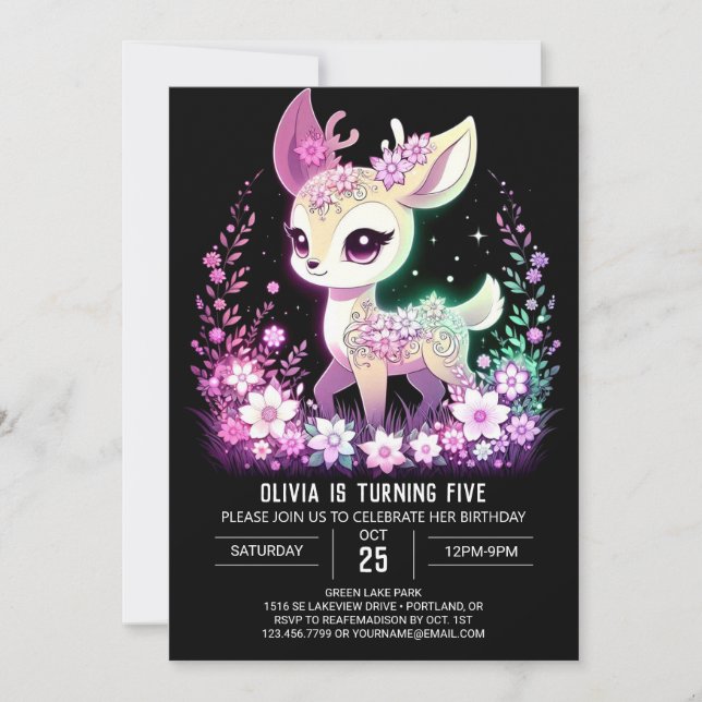Happy Fantasy Deer Digital Geburtstag Einladung (Vorderseite)