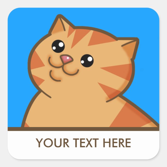 Happy Fat Orange Cat Quadratischer Aufkleber (Vorderseite)