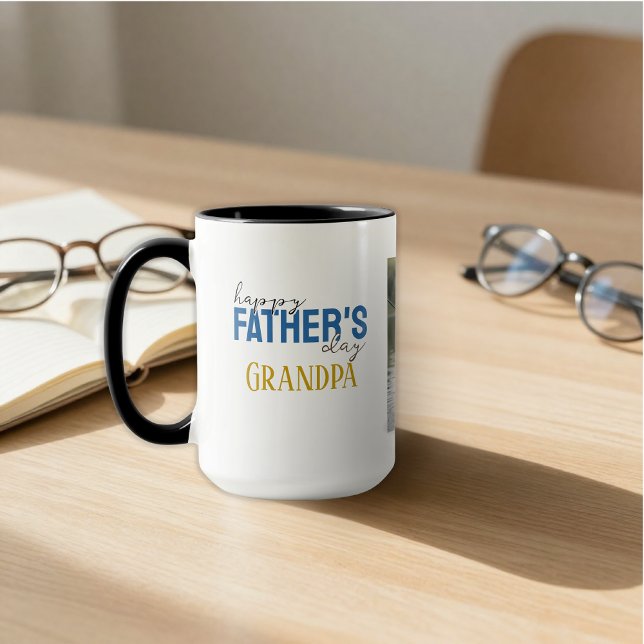 Happy Father’s Day Grandpa We Love You Blue Photo Tasse (Von Creator hochgeladen)