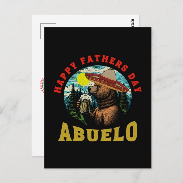 Happy Father's Day Abuelo Beer Mug Bear Sombrero  Postkarte (Vorne/Hinten)