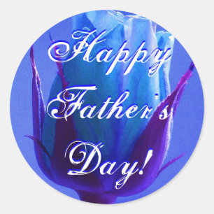 Happy Father's Day Blue Rose Runder Aufkleber