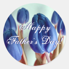 Happy Father's Day Blue Tulips Runder Aufkleber